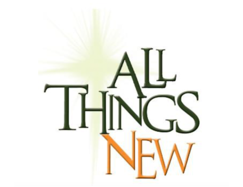 Graphic of a cross with overlay text "All Things New"