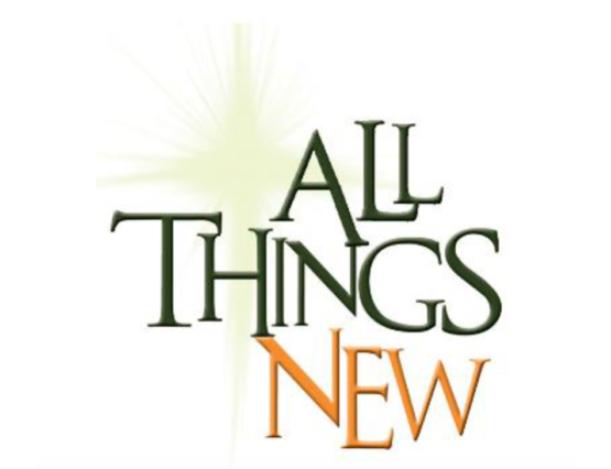 Graphic of a cross with overlay text "All Things New"