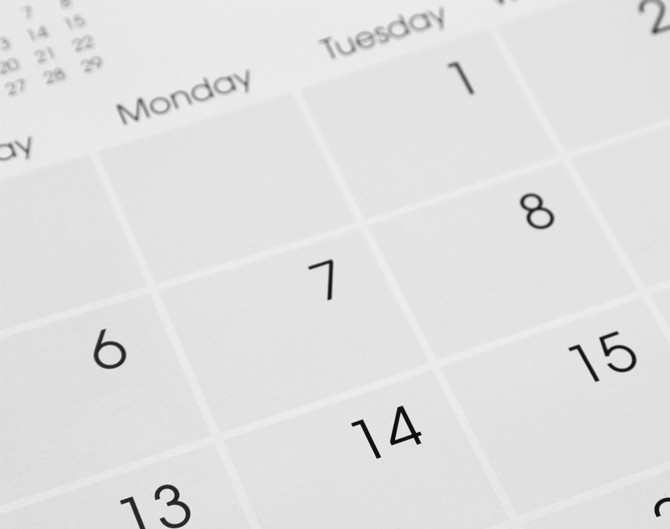 Close-up photo of a printed calendar